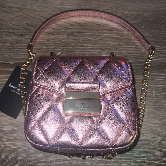 NWT Kate Spade Carey Crossbody Metallic Pink Quilted Leather Micro Chain - Picture 2 of 12